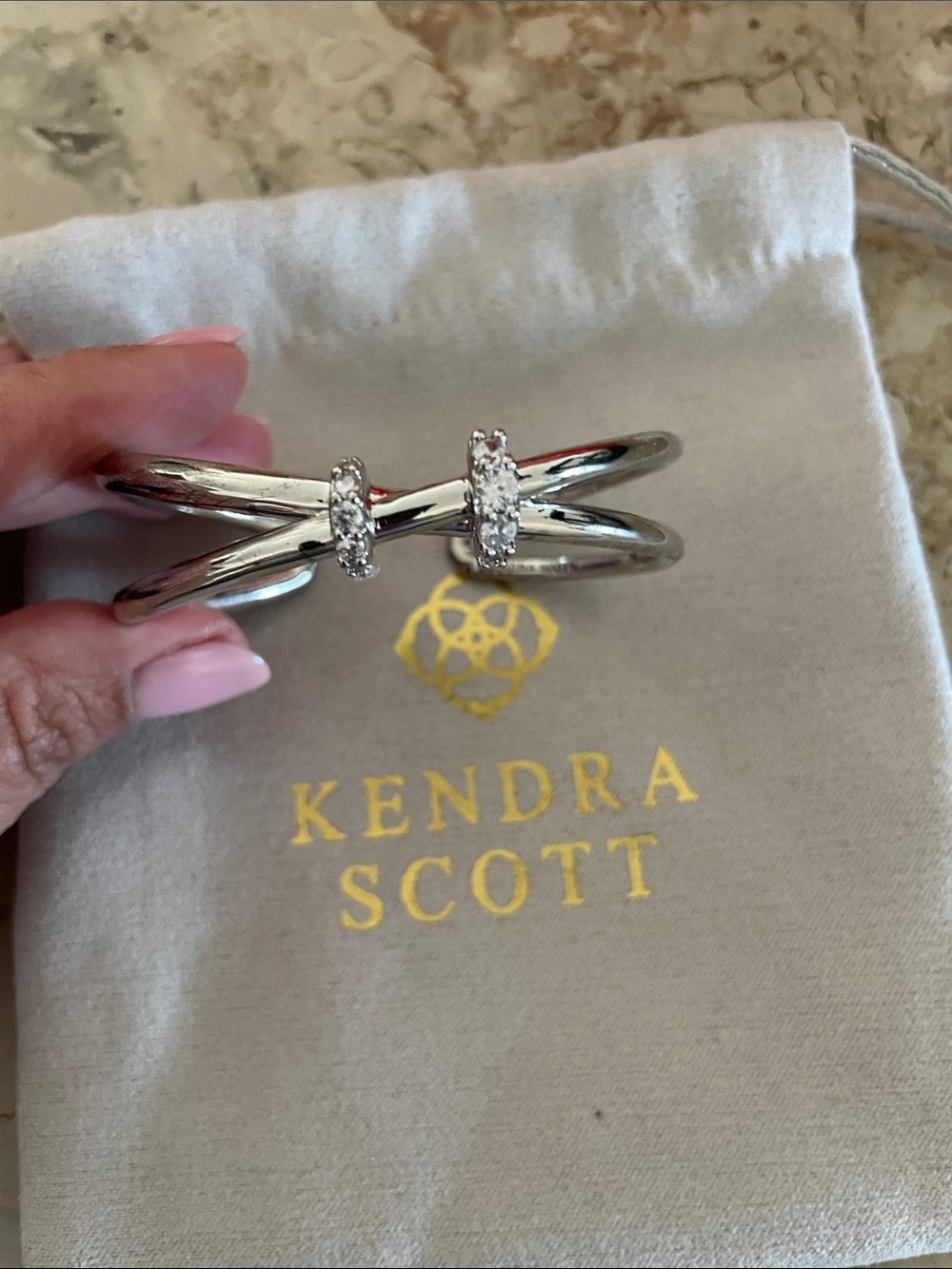 Kendra Scott Silver Double-Band Bracelet with Crystal Accents